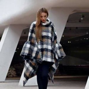 High Collar Wool Poncho